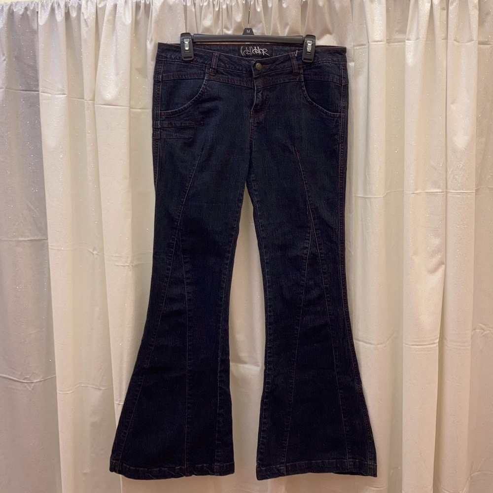 Charcoal w/red trim wide flair bottom hip hugger
